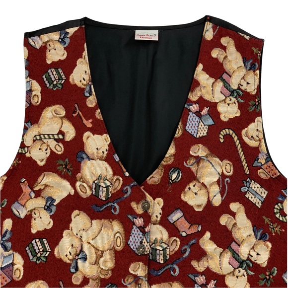 Vintage Tapestry Teddy Bear Christmas Vest by Bobbie Brooks - Picture 2 of 14